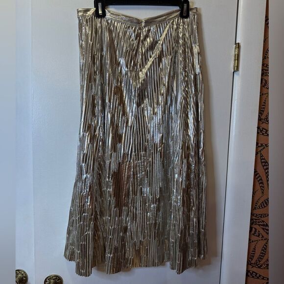ANTHROPOLOGIE MAEVE Eclat Micro-pleated Metallic Midi Skirt Silver Women’s 8 - Picture 3 of 7
